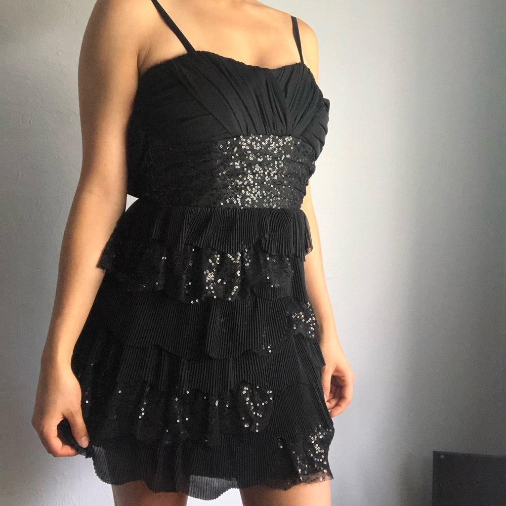 Black Layered Dress with Sequins | Prom | Size 3/4
